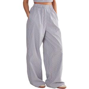Nasty Gal Women's Cotton Stripe Boxer Tab Wide Leg Pants