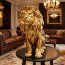 Gold Lion Statue Collectible Figurines – 20 Inch Gold Standing Lion Home Decor Lion Size Large Sculpture Lion Statue Lion Decor Modern Home Decoration 20 x 9.5 x 19 Inch