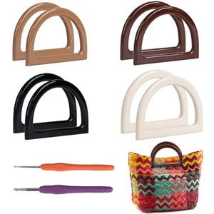 Hilltian 8+2 PCS D Shape Purse Handles with Crochet Hook, 4 Colors Bag Handles for Handmade Crochet Bag, Purse Making Supplies