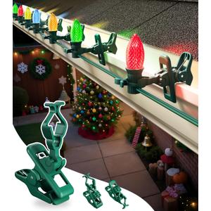 C7 C9 Christmas Lights Spring Clips, 50 Count Quick Clips for E12, E17 Socket, Rope Lights for Roofline, Fence, Railing, Mantel, Christmas Trees (Green)