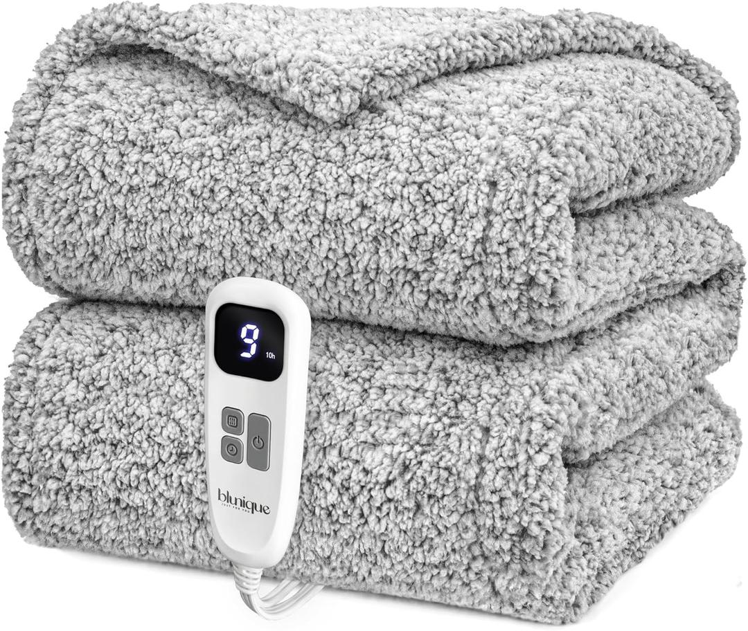 Heated Blanket Electric Blanket Throw - Fast Heating Blanket Throw Double Sided Sherpa Ultra Soft Cozy with 6 Heating Levels & 1-4 Hours Auto Off, Machine Washable, 50 x 60 Inches, Grey