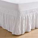 MIYE Wrap Around Ruffled Lace Bed Skirt, Elastic Dust Ruffle with Adjustable Belts, Easy to Put On, Bed Frame Cover, Machine Washable (Wavy/White, King/Queen-15 Drop)