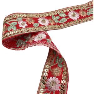 1.5 Inch Red Embroidered Woven Ribbon Trim Jacquard Ribbon 3D Flower Embroidery Tape Boho Floral Fabric Sewing Applique Ribbons for Sewing Making Craft Gift Diy Christmas Embellishment Decor