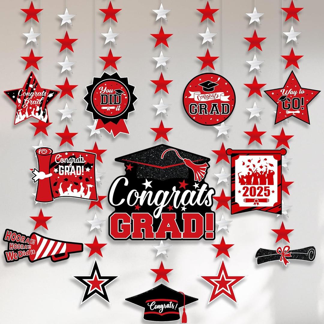 KatchOn, Glitter, Red and Black Graduate Banner - 10 Feet, Pre - Strung | Congrats Grad Banner for Nurse Graduation Decorations 2025 | Red Grad Cap Garland for 2025 Graduation Party Decorations