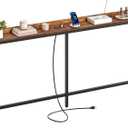Narrow Console Table with Outlet, 70.9'' Entryway Table Behind Sofa, Long Sofa Table with Charging Station, Behind Couch Table for Entryway, Foyer, Hallway, Rustic Brown and Black CT06UBR