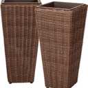 62501 Alto Wicker All-Weather Planter Set with Liners Tall Plant Decor Box for Outdoors Patio Herb Garden Furnishings - Mocha - Pack of 2