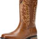 Bruno Marc Cowboy Boots for Men, Slip on Western Boots with Chic Embroidered Durable Short Retro Country Square Toe Boot, 9