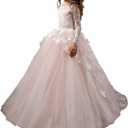 Abaowedding Lovely Flower Girl Dress Lace Long Sleeves Prom Gown (10, Pink)