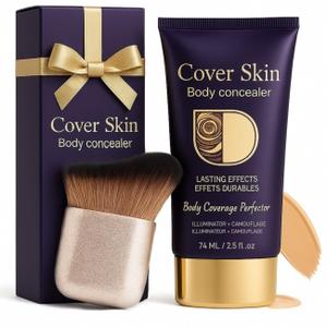 Waterproof Body Concealer With Body Brush for Leg & Body Makeup, Buildable Coverage Body Foundation for Uneven Skin Tone, Fine Lines & Dark Spots, Long-Lasting, Transfer-Resistant Natural Finish