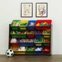 Humble Crew Toy Storage Organizer with 16 Removable Storage Bins for Kids Playroom, 4-Tier Toddler Toy Organization and Storage, Walnut/Primary