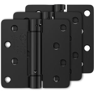 3 Pack Self Closing Door Hinges 4 Inch, Matte Black Spring Loaded Hinges with 1/4'' Radius Corners, Adjustable Tension for Garage, Front Door, for Left and Right Hand Door, UL Listed