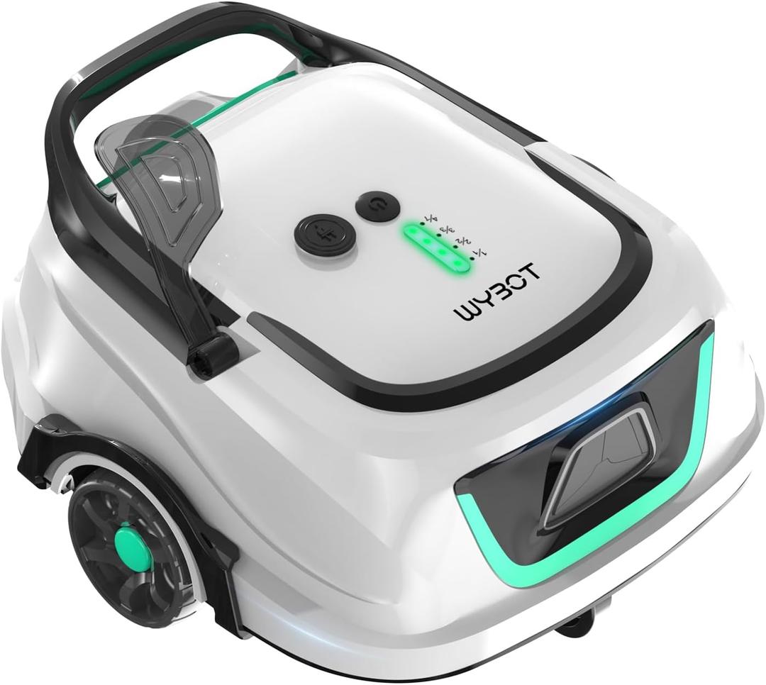 WYBOT A1 Cordless Robotic Pool Cleaner, Automatic Pool Vacuum for Above Ground with 120 Mins, Double Filters, LED Indicator, Charge in 2.5 Hours, Ideal for Above & In-ground Flat Pools - Whitegreen