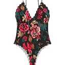 WDIRARA Women's Plus Size Floral Spaghetti Strap Camisole Scallop Trim Cami Bodysuit Top Multicolor 1XL