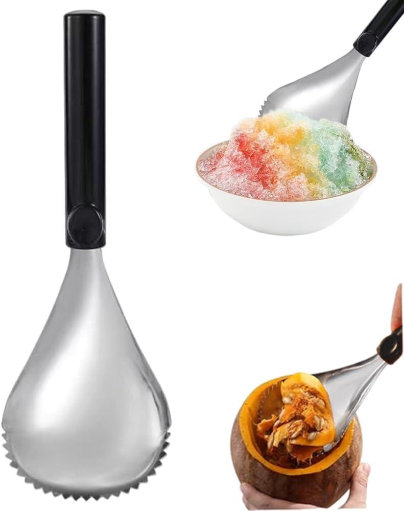 Serrated Ice Crusher Spoon,Multipurpose Metal Ice Scoop Ice Cream Scoop for Smoothies Shaved Ice Frozen Cocktails,Fruit Corer Scraper Pumpkin Scooper Tool (Black)