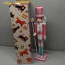 19" Christmas Decorations Nutcracker Ornaments,Traditional Wooden Nutcracker Figures Soldier,Festive Collectible Christmas Nutcracker Doll Gift forTable Desktop Fireplace(Pink)