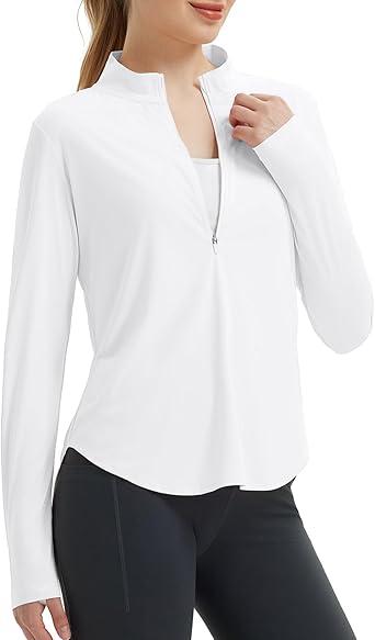 baleaf Women's Sun Shirts UPF50+ Half 1/4 Zip Shirt Rash Guard Long Sleeves SPF Lightweight Clothing UV Protection Hiking Top, Size XL