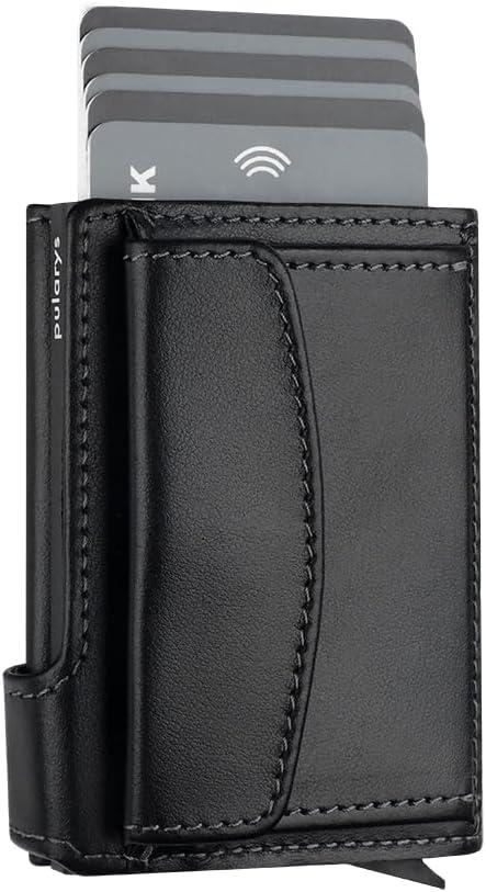 pularys Mini Wallet LONDON - Credit Card Holder Made of Italian Leather - RFID blocking - Up to 9 Card Slots - Coin Pocket - For Men and Women - Classic Design (Black)