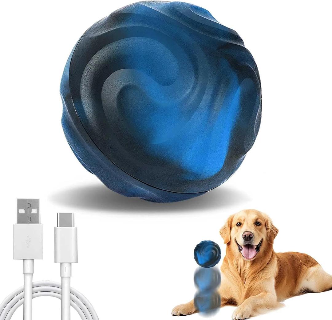 Yipetor Interactive Dog Toys, [Smart On] 3.3In Durable Rubber Vibrating Dog Ball, Gentle Bouncing, Self Rotating, IPX7 USB Rechargeable Automatic Moving Ball for Large Medium Dogs - Blue