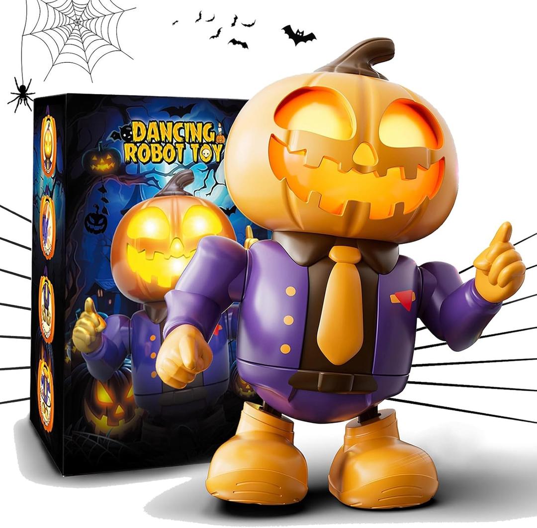 Halloween Themed Toys, Pumpkin Dancing Robot  Plays Spooky Music and Lights Up Eyes, Fun Interactive Sensory Toy for Kids 3-7, Toddler & Adult Gifts, Perfect Halloween Party Decoration