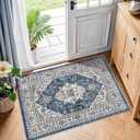 2x3 Washable Vintage Area Rug: Indoor Soft Entryway Rug with Non Slip Backing Water Resistant Carpet for Kitchen Bathroom Laundry Low Pile Door Mat Perfect for Homes with Cats & Dogs(2x3,Blue)