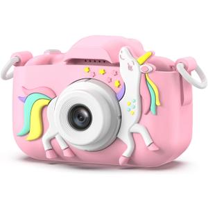 Goopow Kids Camera Toys for 3-8 Year Old Girls Boys,Children Digital Video Camcorder Camera with Cartoon Soft Cover, Best Chritmas Birthday Festival Gift for Kids - 32G SD Card Included (Pink-DJS)
