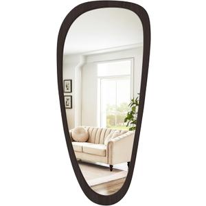 WallBeyond Asymmetrical Irregular Wall Mirror, Decorative for Bedroom Living Room Entryway Hall, Wood Frame for Mid Century Modern Decor 48" H x 22" W, Dark Brown