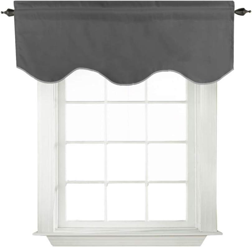 Turquoize Blackout Curtain Valances for Kitchen Windows/Bathroom/Bedroom Privacy Decorative Rod Pocket Short Scalloped Window Valance Curtains, 52" x 18" Inches, 1 Panel, Charcoal Gray