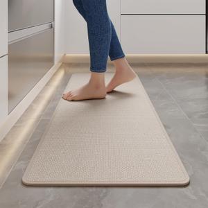 YDKGL Kitchen Mats for Floor, Super Absorbent Kitchen Rugs Non Slip Washable, Soft Imitation Linen Braided Kitchen Runner Rug, Standing Mat Kitchens Sink Mat, Easy to Clean, Beige 17"x47"