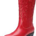 DREAM PAIRS Women's Cowboy Boots Mid Calf Cowgirl Boots Embroidery Stitched Western Boots Size 8.5