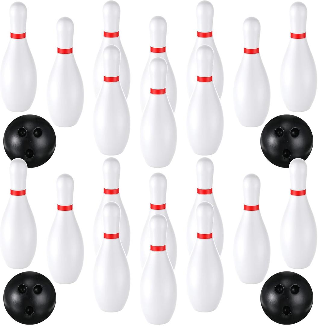 RoundFunny 2 Pack 7.1 Inch Bowling Set, Indoor Outdoor Portable Lawn Game Include 20 Bowling Pins and 4 Plastic Ball for Boys Girls Educational Birthday Gift Party School Toy