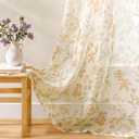 Sheer Floral Curtains 84 Inches Long 2 Panels for Living Room Rod Pocket Light Filtering Vintage Earth Ochre Flower Print Pattern Sheer Curtains Country Window Drapes for Bedroom, 52x84 Tan Beige