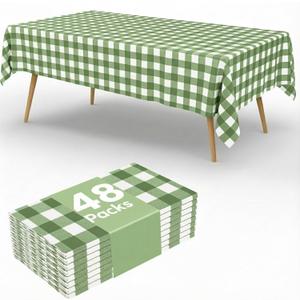 48 Pcs Sage Green Gingham Disposable Tablecloth, 54 x 108 Inch Plastic Checkered Table Cloth for Party, Picnic, Wedding, Baby Shower, Outdoor Birthday Decorations