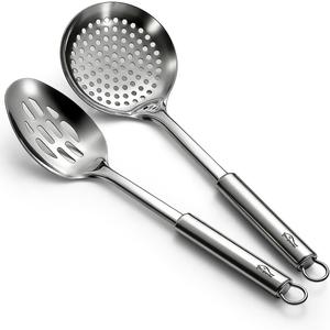 Berglander Kitchen Skimmer Slotted Spoons for Straining 2 pcs 13", Stainless Steel Kitchen Spider Strainer Ladle Spoon for Straining Pasta/Cooking/Frying/Noodle, Metal Kitchen Utensils Pasta Spoon