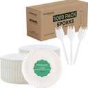 FOCUSLINE 1000 Pack Plastic Sporks White and 6 Inch Uncoated White Paper Plates 1000 Count