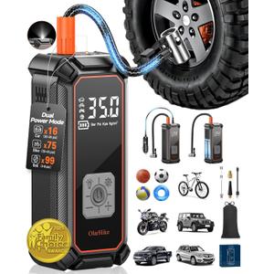 OlarHike Cordless Tire Inflator Portable Air Compressor, 150PSI Dual Power - 5400mAh & 12V DC, Air Pump for Car Tires, Bike, Motorcycle, Bicycle, Electric Pump with LED Light & Digital Pressure Gauge