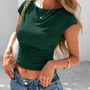 PRETTYGARDEN Women's Ruched Crop Tank Tops 2025 Summer Trendy Cap Sleeve Ribbed Knit Basic Fitted Going Out Tee Shirts (Dark Green, Small)