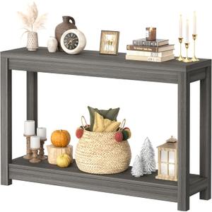 Besiost 47" Farmhouse Wood Entryway Table Narrow Console Table with Storage Behind Couch Sofa Table with Shelves Entry Way Table with Open Storage, Easy Assembly, Grey Walnut, 47"*31.3