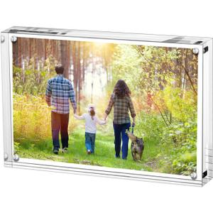 Boxalls 6x8 Inches Acrylic Picture Frames - 1 Pack, Clear Frameless 6x8 Photo Frames with Magnetic, Double Sided Transparent Desktop Frame