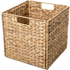 Trademark Innovations 12" Foldable Hyacinth Storage Basket with Iron Wire Frame