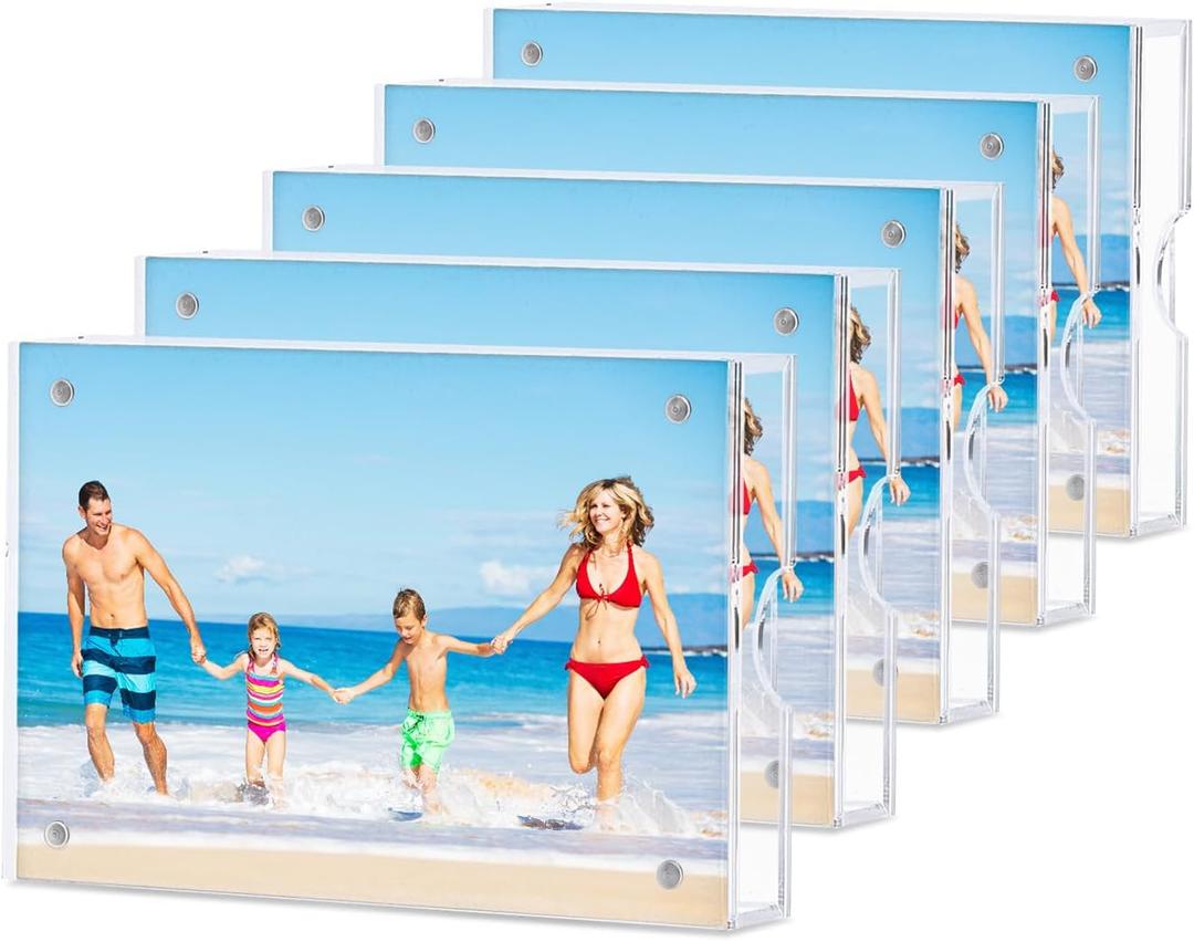 HOUSE DAY Acrylic Picture Frames 4x6, Lightweight Magnetic 4 x 6 Picture Frame for Wall and FreeStanding Desktop Display, Clear 4x 6 Photo Frame with Microfiber Cloth Nails, 4x6 Frame for Gift (5 Pack)