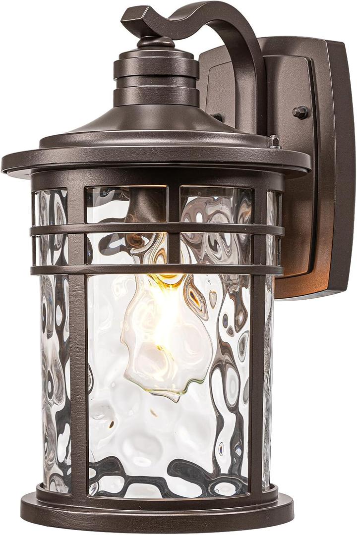14.5 Inch Height Outdoor Wall Lights Waterproof Exterior Lighting Fixtures with Water Ripple Glass ORB Finish Outside Lights for House E27 Socket