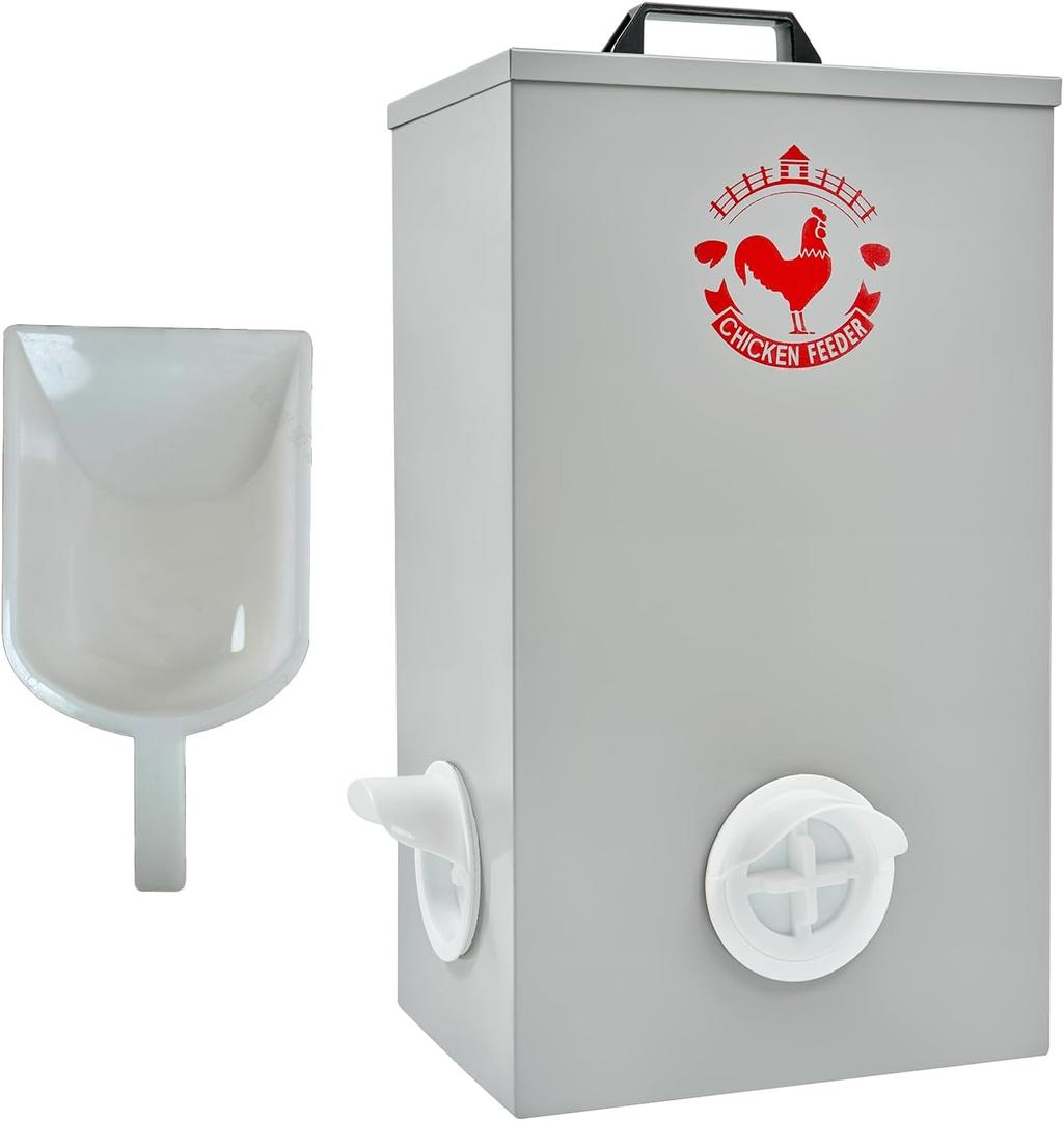 SARUFO Chicken Feeder Wall Hanging 25lb 3-Port All-Weather Metal Poultry Feeder with Plugs Wind and Rainproof Suitable for Chickens, Geese, Ducks, Turkeys, Quails (9.9*7*17inchs)