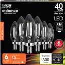 Feit Electric 40W Equivalent Candelabra LED Light Bulb, Dimmable, E12 Base, 2700K Soft White, B10 Filament Torpedo Tip Decorative Lighting Bulbs, 13-Year Lifetime, CTC40/927CA/FIL/6, 6-Pack