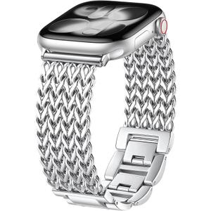 Metal Band Compatible with Apple Watch Bands for Women 40mm 41mm 42mm 38mm 44mm 45mm 46mm 49mm, Dressy Stainless Steel Link Bracelet, Designer Strap for iWatch Series 11/SE/10/9/8/7/6/5/4/3/2/1/Ultra