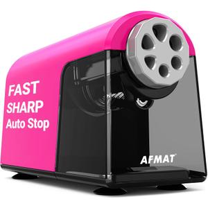 AFMAT PSX2 Electric Pencil Sharpener Heavy Duty, 6 Holes, Auto Stop Pencil Sharpeners for School, Classroom Electric Sharpener for 6-11mm Colored Pencils, Super Fast, 7000 Sharpenings, Pink