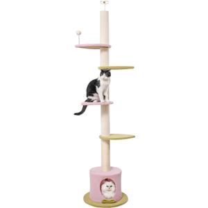 Max & Marlow Cat Tree Floor to Ceiling Cat Tower Height 95-108" Adjustable Kitten Tree Tall Climbing Tree with Carpet Scratching Post and Mat Cat Pole for Indoor Cats, Pink