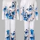 CHICME Womens Pajamas Sets 2 Piece Long Sleeve Lounge Set Loose Pants Pj Sets Loungewear with Pockets (White, XXL)