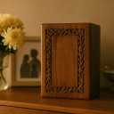 Handcrafted Rosewood Wooden Urn for Human Ashes Adult 200 Cubic Inch Capacity Engraved Border Funeral Urn for Ashes Memorial Keepsake Box