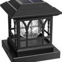 Fence Post Solar Lights, Crackle Glass Solar Post Cap Lights, 20 Lumens, Warm White & RGB Automatic Cycling 2 Modes for 3.6x3.6 4x4 4.5x4.5 5x5 Vinyl Wooden Posts Decoration, Black (1 Pack)