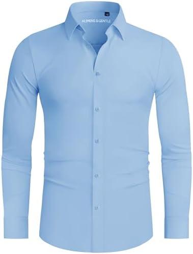 Alimens & Gentle Stretch Mens Dress Shirts Slim Fit Long Sleeve Casual Skinny Muscle Fit Wrinkle Free Button Down Shirt Size M